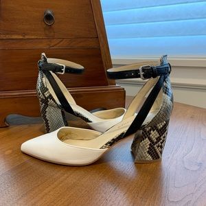 Marc Fisher ankle strap chunky heel Dorsey pumps